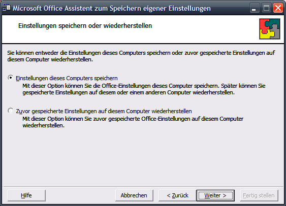 Office XP Einstellungen sichern und wiederherstellen