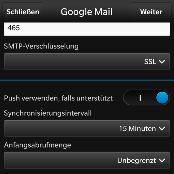 Google Mail mit BlackBerry 10 synchronisieren