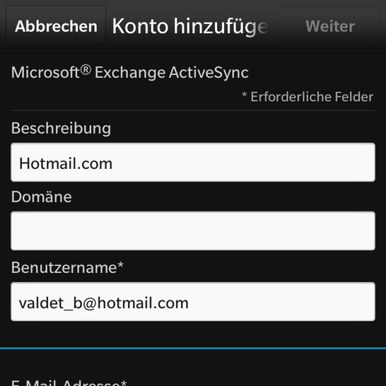 Hotmail Account auf dem BlackBerry 10 einrichten