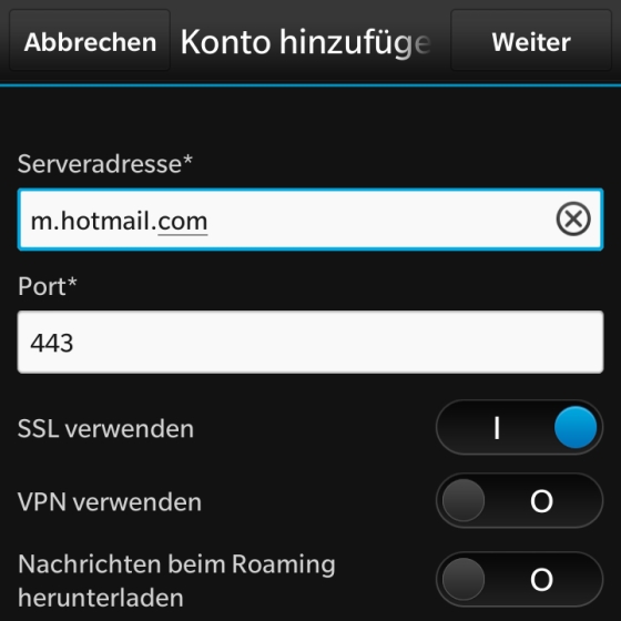 Hotmail Account auf dem BlackBerry 10 einrichten