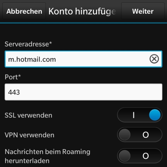 Outlook.com auf dem BlackBerry 10 einrichten