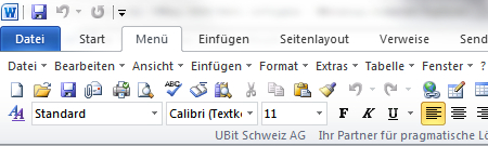 Klassisches Menü für Microsoft Word 2010