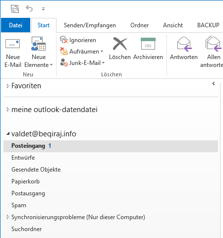 1&1 IMAP E-Mail-Konto in Outlook