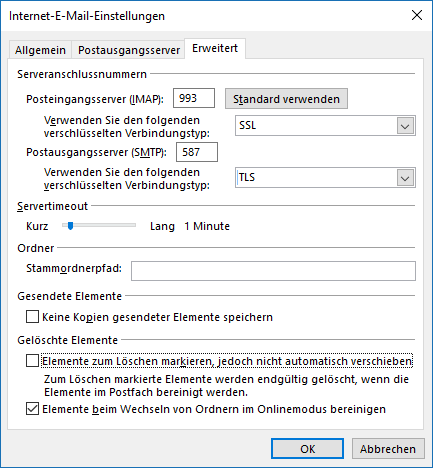 1&1 IMAP E-Mail-Konto in Outlook