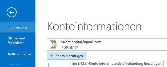 Gmail IMAP E-Mail-Konto in Outlook