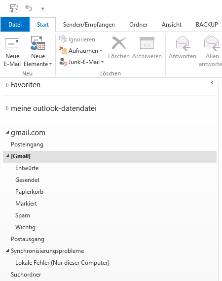 Gmail IMAP E-Mail-Konto in Outlook