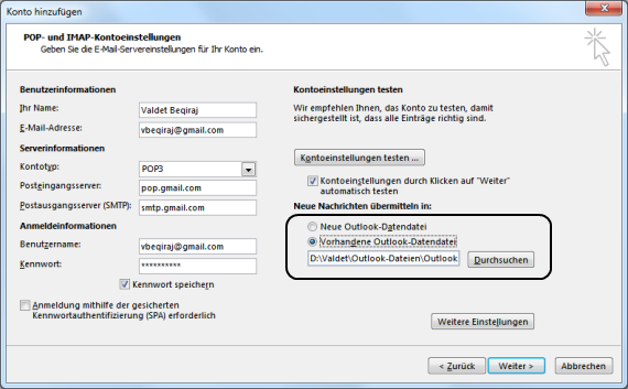 Outlook.com E-Mail-Konto in Outlook hinzufügen