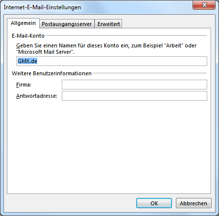 GMX E-Mail-Konto in Outlook hinzufügen