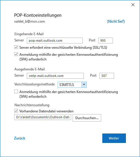 Hotmail in Outlook 2019 hinzufügen