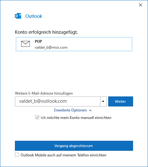 Hotmail in Outlook 2019 hinzufügen