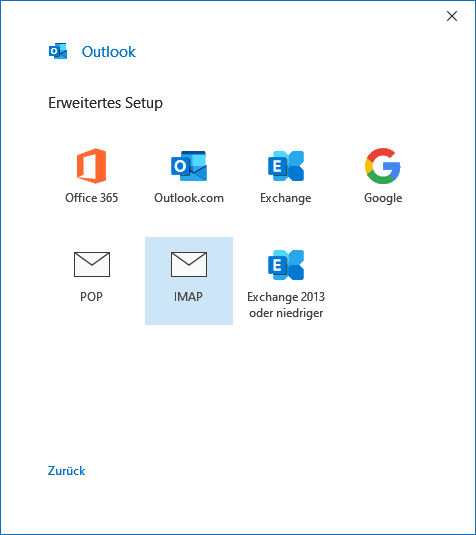 IONOS IMAP E-Mail-Konto in Outlook 2019