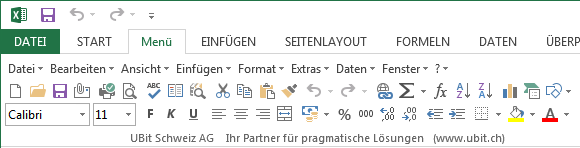 Klassisches Menü für Microsoft Excel 2013