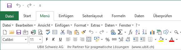 Klassisches Menü für Excel 2016