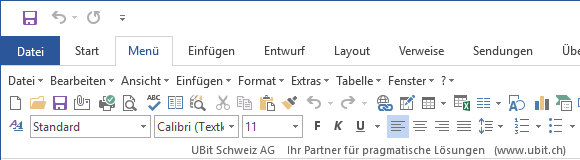 Klassisches Menü für Word 2016