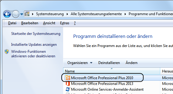 Office 2010 Product Key ändern