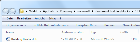 Building Blocks.dotx entfernen