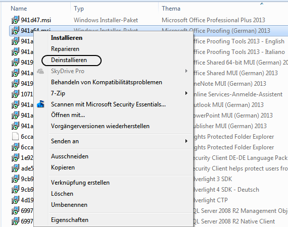 Windows Installer-Pakete von Microsoft Office 2013 Entfernen
