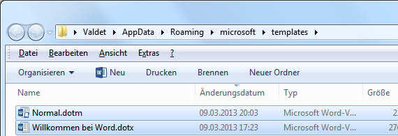 Normal.dotm und Welcome to Word.dotx entfernen