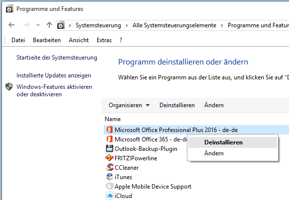 Office 2016 vollständig entfernen