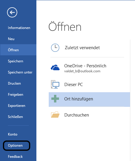 Office 2016 Startbildschirm deaktivieren