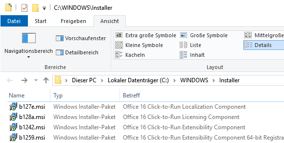 Windows Installer-Pakete von Office 2019 Entfernen