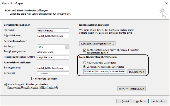 Hotmail POP3-E-Mail-Konto in Outlook einrichten