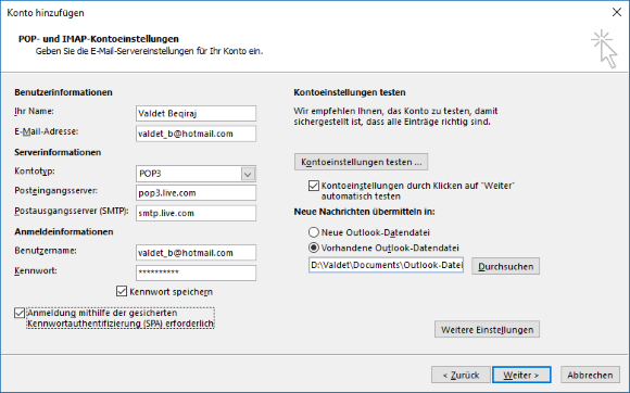 Hotmail POP3-E-Mail-Konto in Outlook einrichten