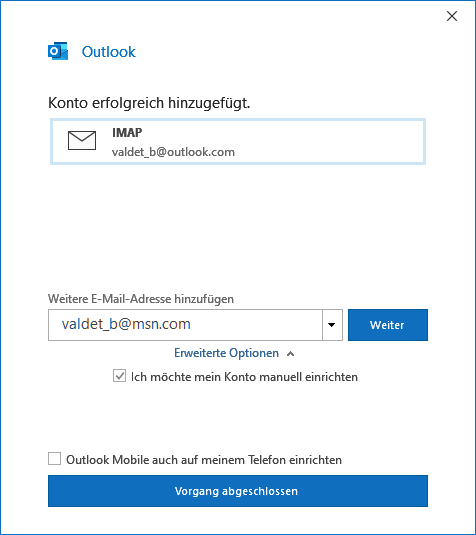 Outlook.com E-Mail-Konto in Outlook 2019 hinzufügen