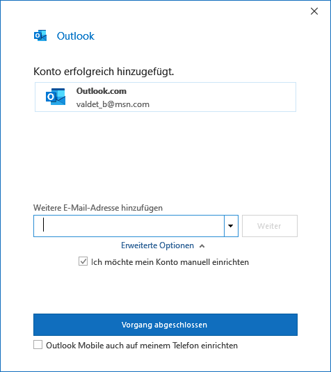 Outlook.com in Outlook 2019 hinzufügen