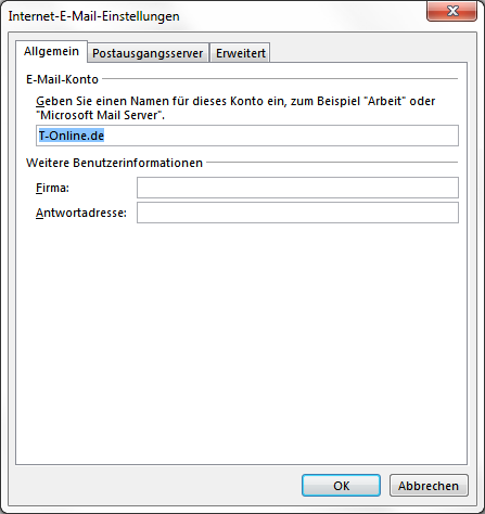 T-Online E-Mail-Konto in Outlook 2013 hinzufügen